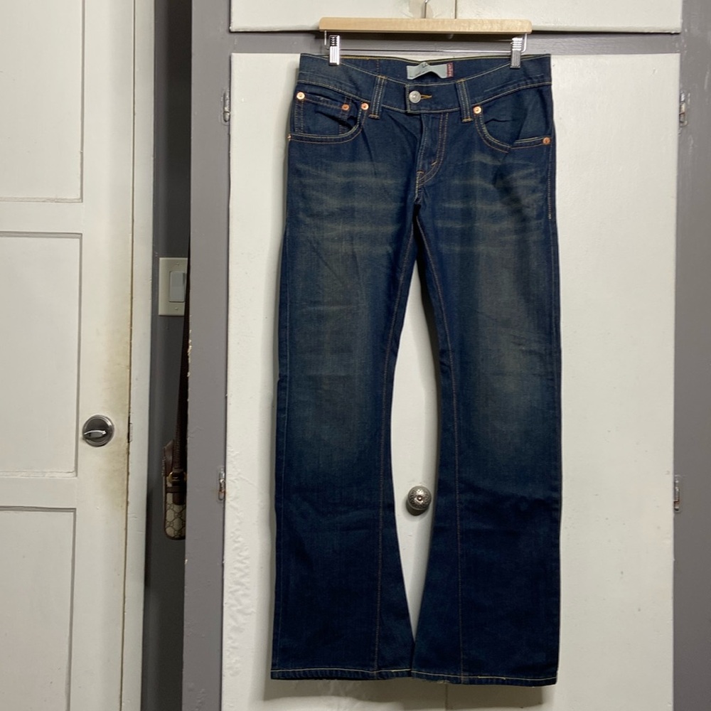 Levis 542 Jeans Womens 10 Flare Low Rise Dark Wash Stretch Denim pockets (34x30)